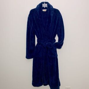 PAPINELLE plush robe tuxedo collar patch pockets belt baby blue Unisex size L/XL